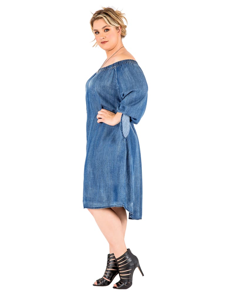 Off the shoulder jean dress plus size deals